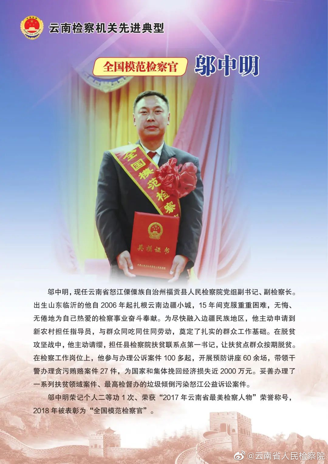 教育整頓 · 榜樣 | “全國(guó)模范檢察官”鄔中明:扎根怒江大峽谷 獻(xiàn)身檢察為人民